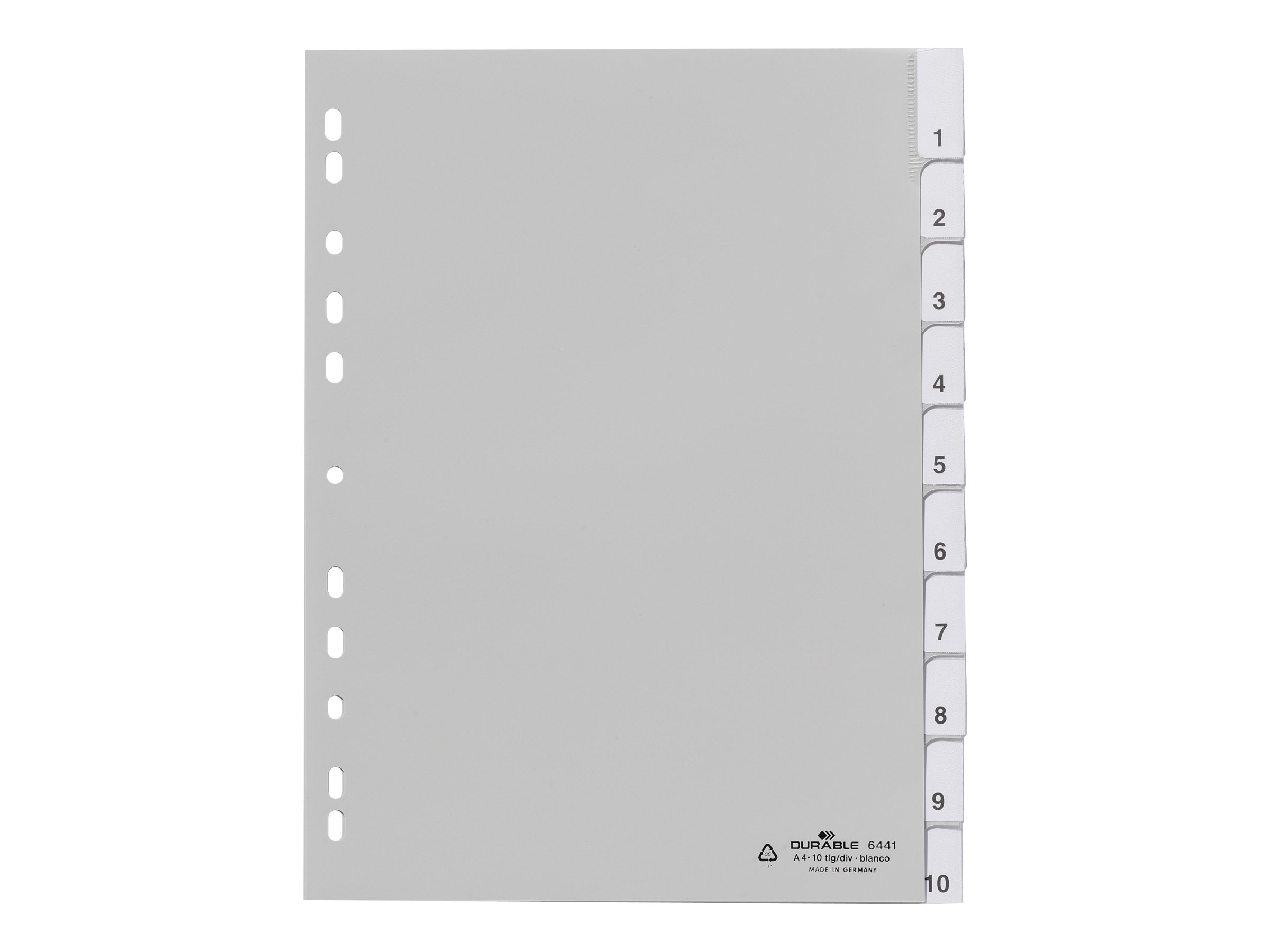 DURABLE Ordnerregister Vollformat 1-10 grau 10-teilig mit Wechseltaben, 1 Satz
