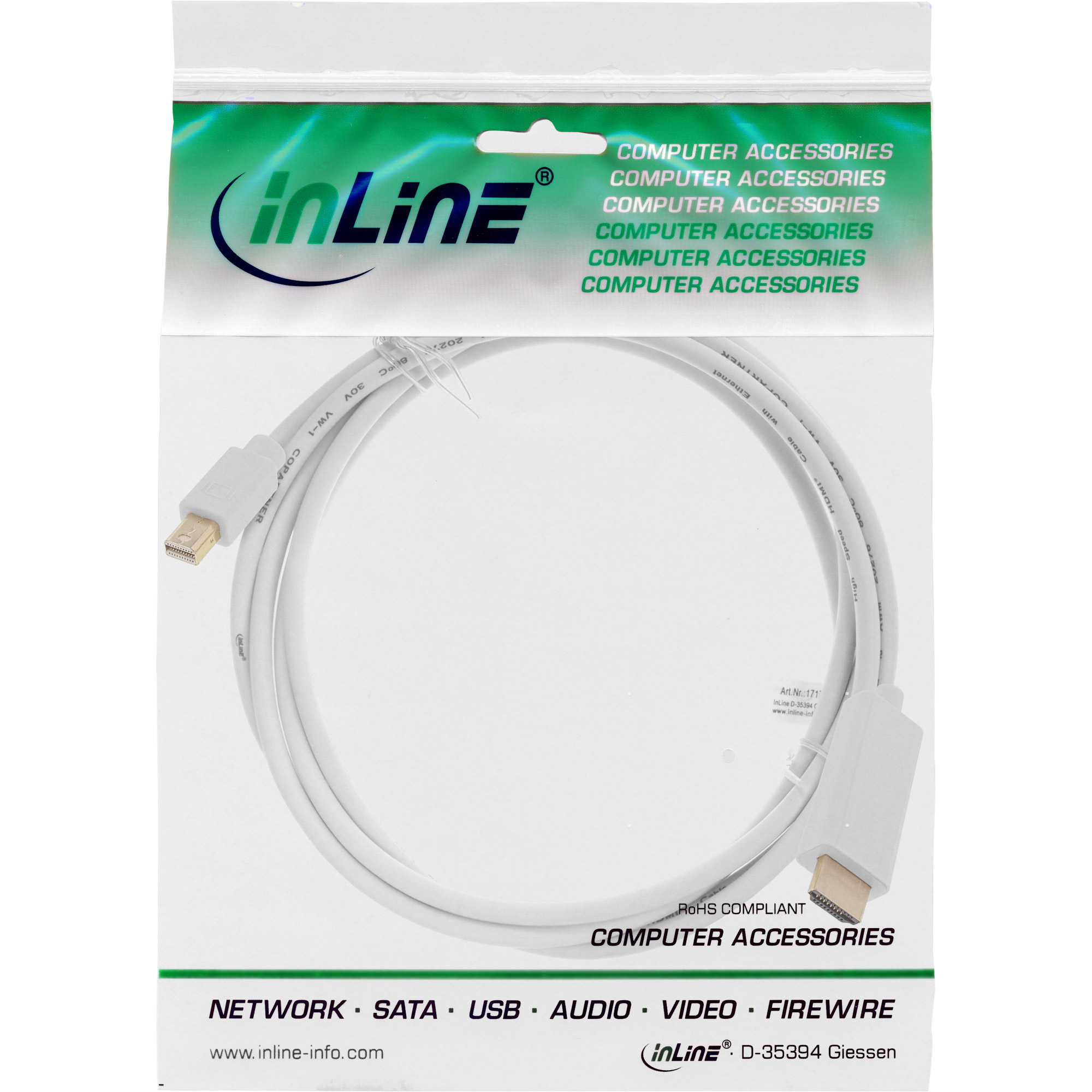 INLINE Mini DisplayPort zu HDMI Konverter Kabel mit Audio weiss 3m INLINE Mini DisplayPort zu HDMI Konverter Kabel mit Audio weiss 3m