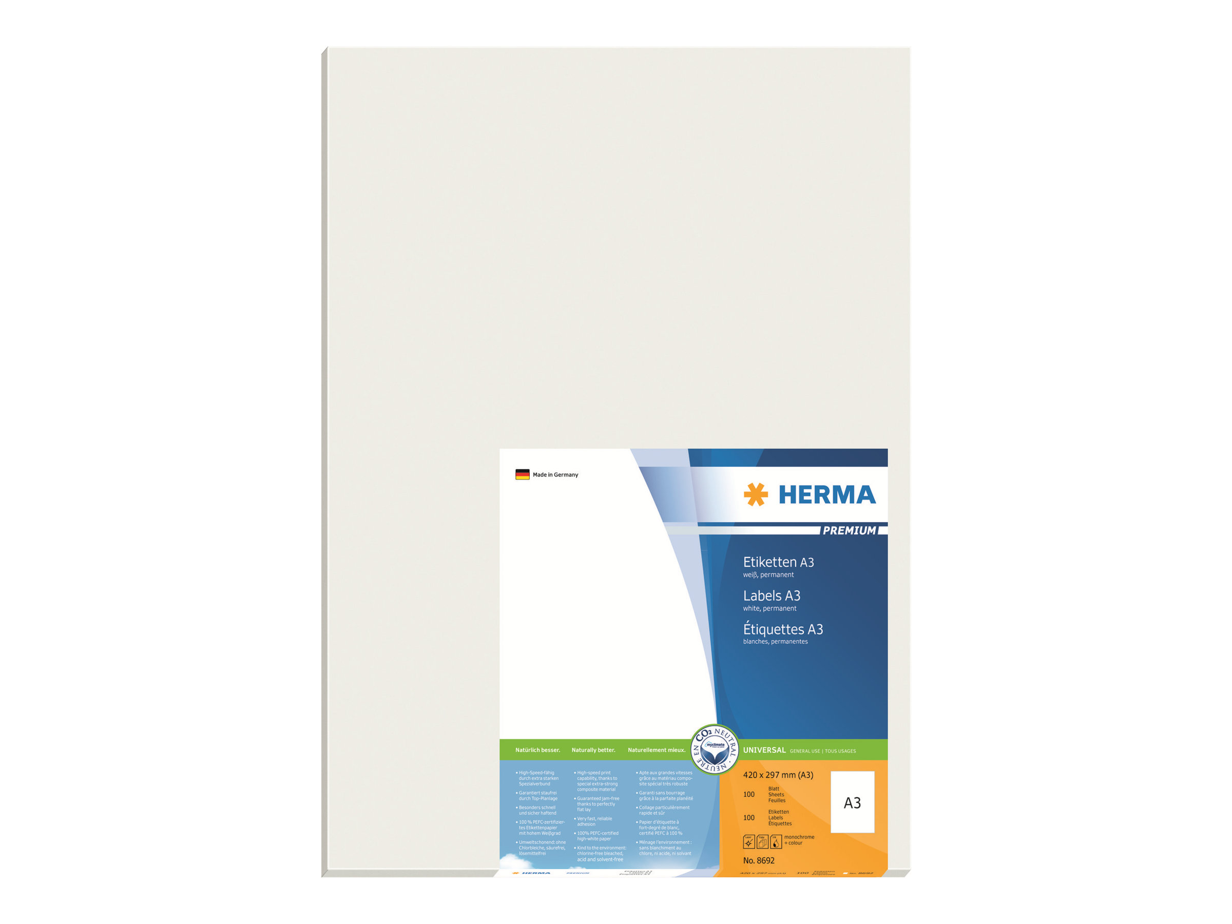 100 HERMA Etiketten 8692 weiÃ 297,0 x 420,0 mm