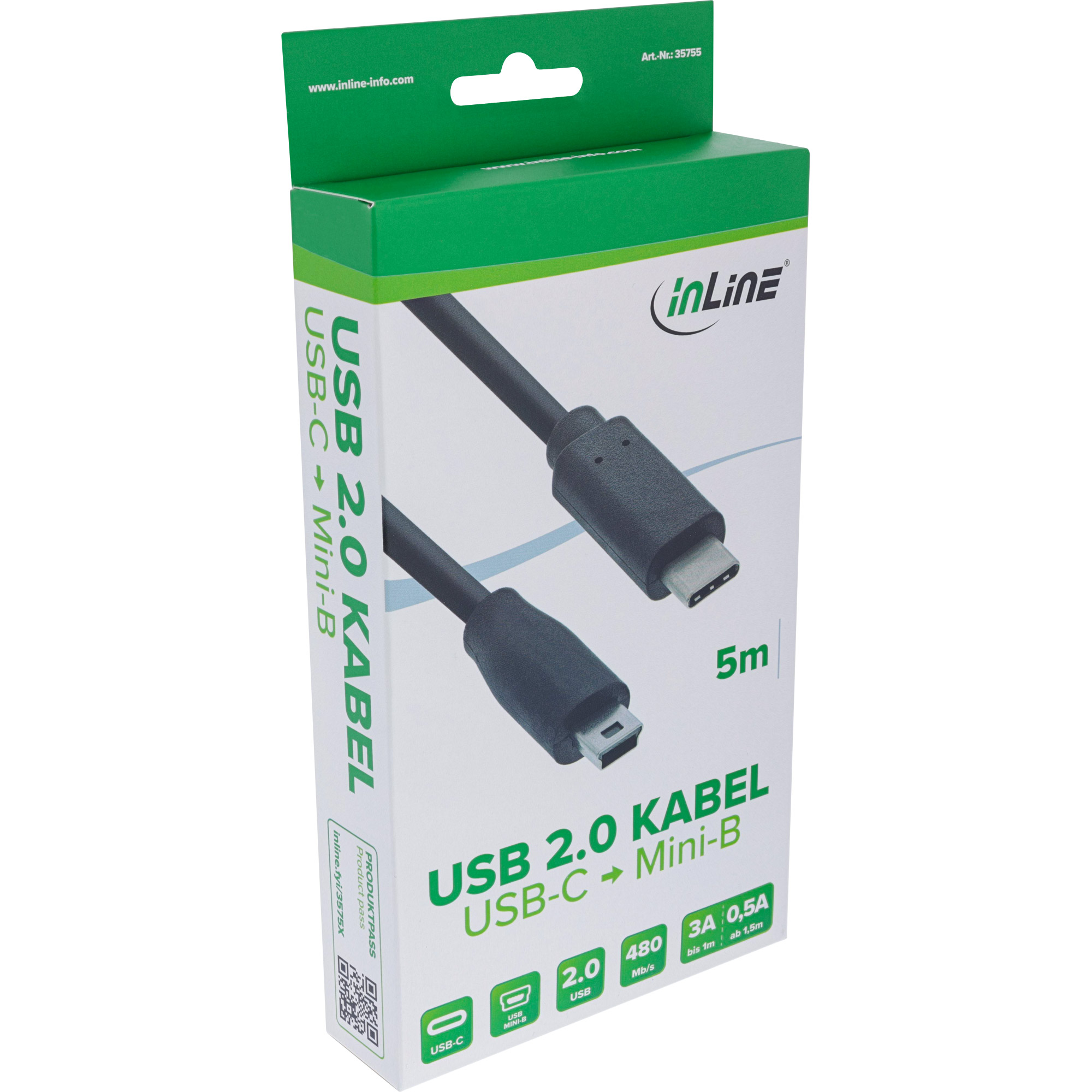 INLINE USB 2.0 Kabel Typ C an Mini-B 5pol. Stecker Stecker schwarz 5m