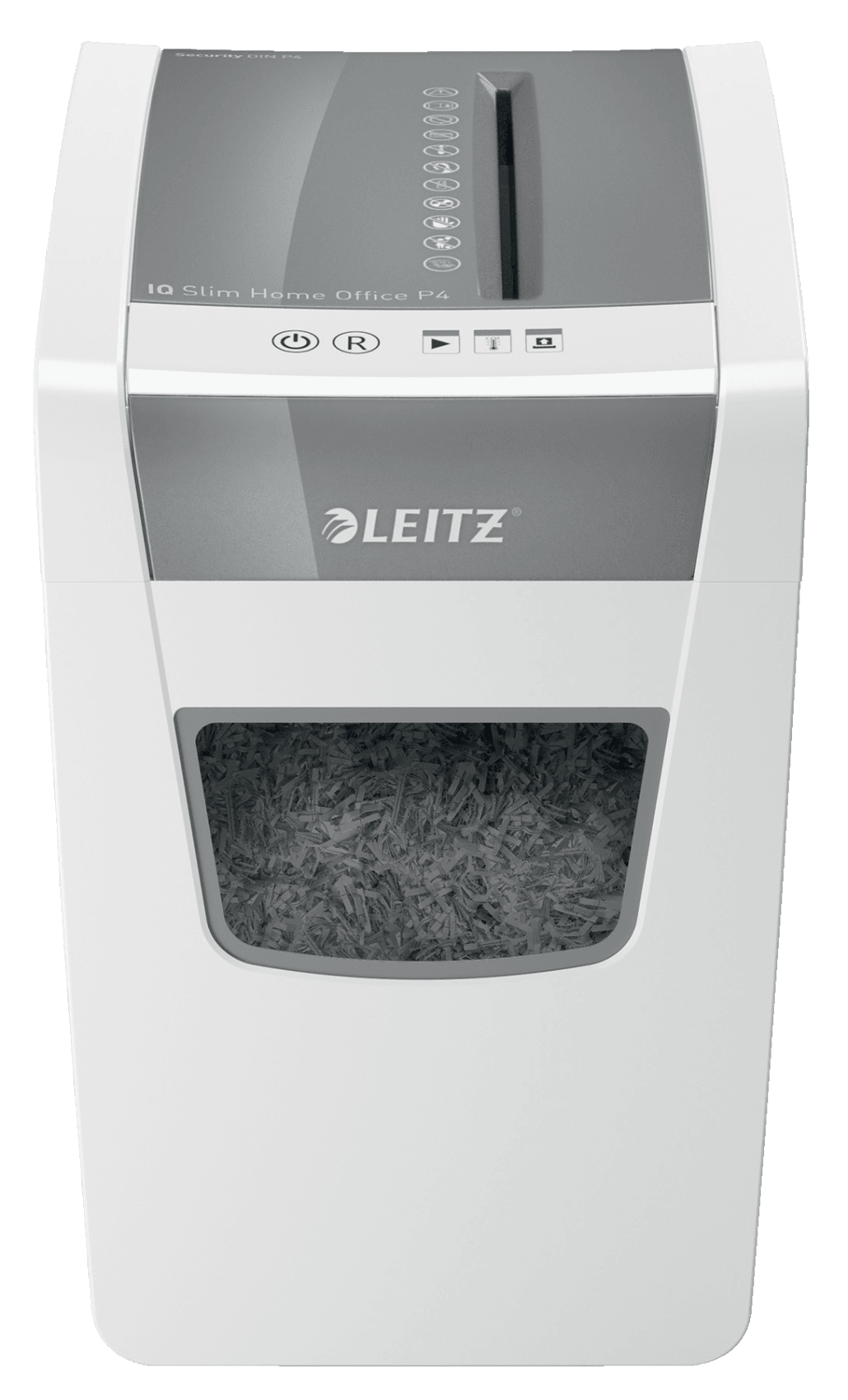 LEITZ IQ Home Office Slim Aktenvernichter mit Partikelschnitt P4, 4 x 28 mm, bis 10 Blatt, weiß
