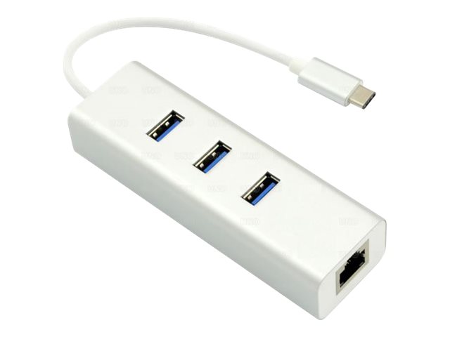 helos HUB, USB 31 TypeCSt 3x USBRJ45 Gigabit Ethernet, PREMIUM, silber