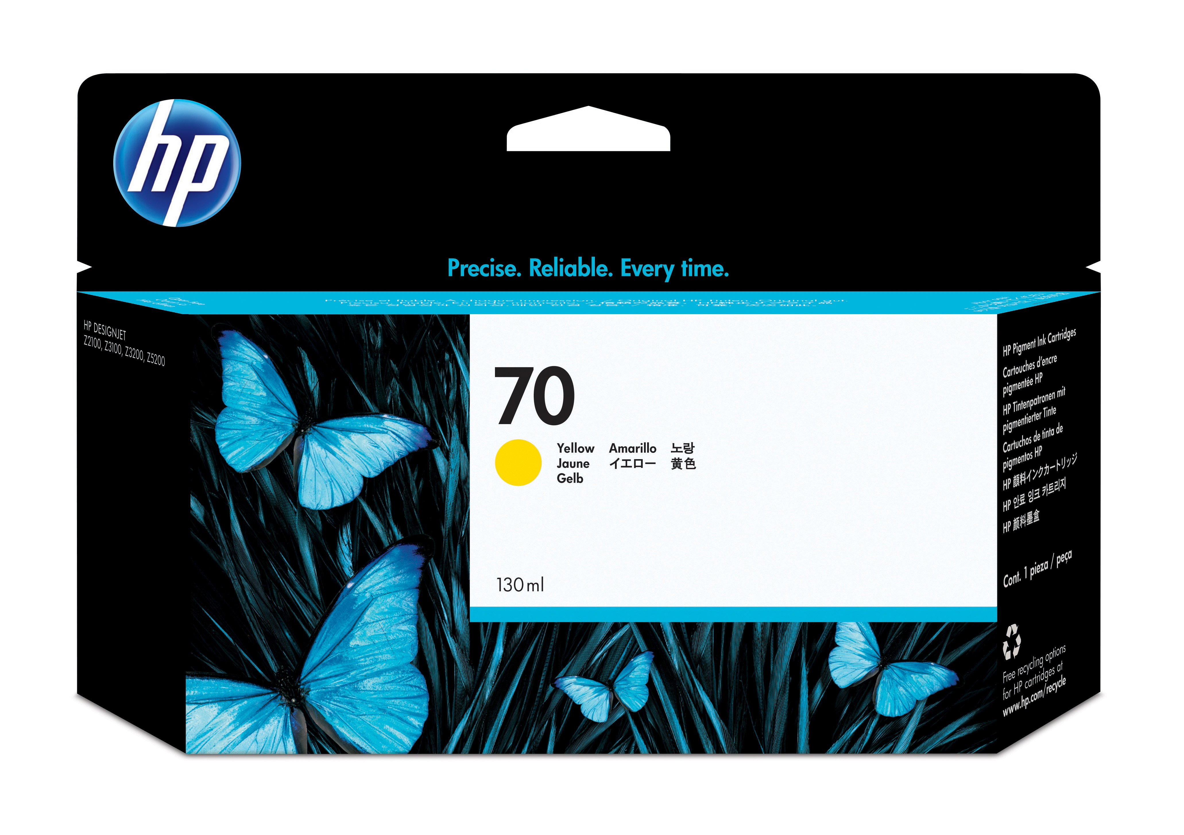 HP 70 original Ink cartridge C9454A yellow standard capacity 130ml 1pack with Vivera Ink cartridge