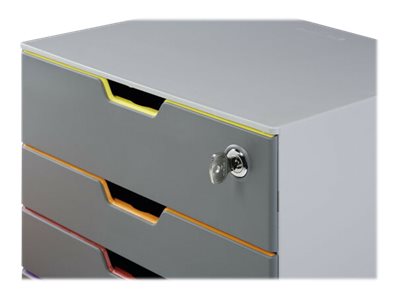 DURABLE Schubladenbox VARICOLOR® SAFE  dunkelgrau mit bunten Farblinien 760627, DIN A4, DIN C4 mit 4 Schubladen