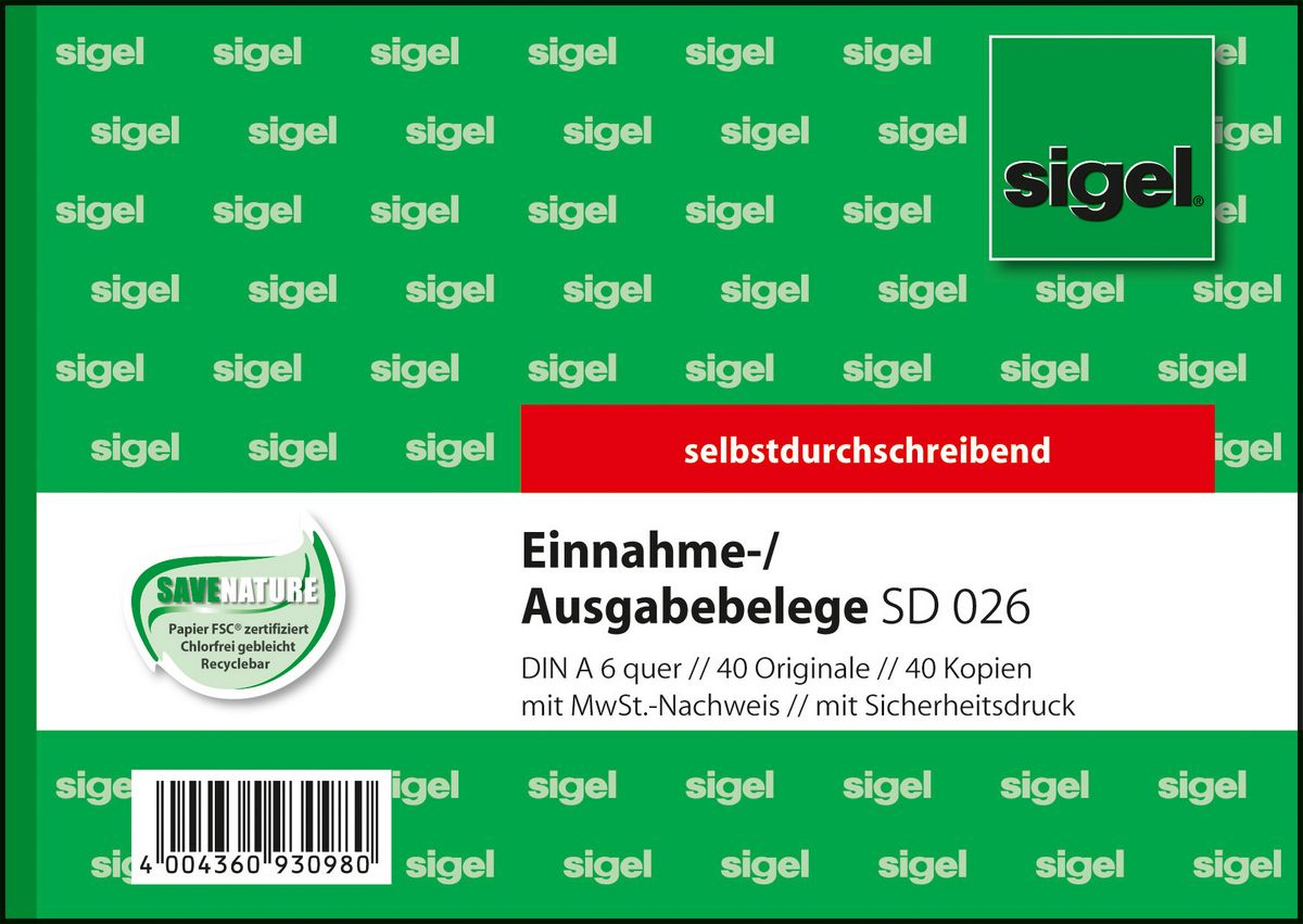 SIGEL EinnahmeAusgabebeleg Formularbuch SD026, 1 St