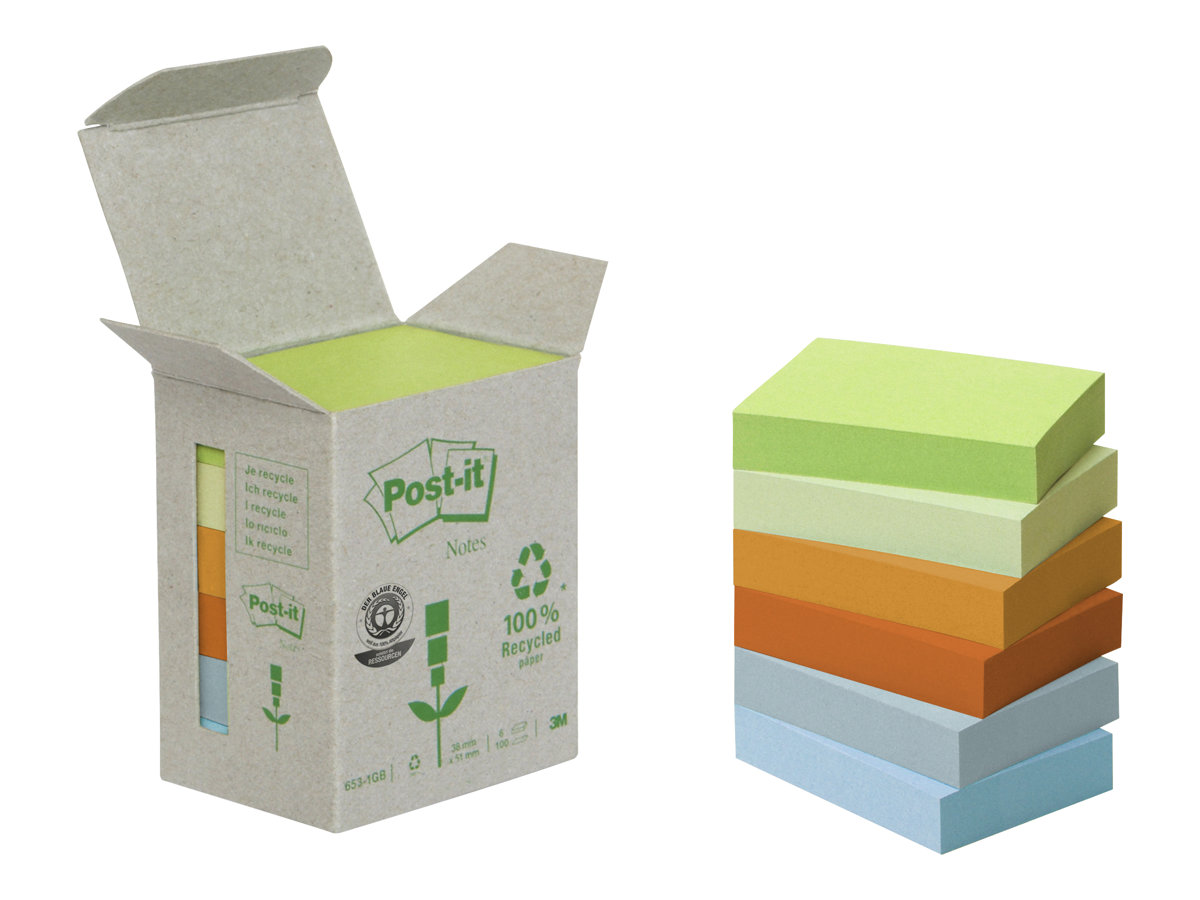Post-it® Recycling Notes Rainbow Haftnotizen farbsortiert, 6 Bloecke Post-it® Recycling Notes Rainbow Haftnotizen farbsortiert, 6 Bloecke