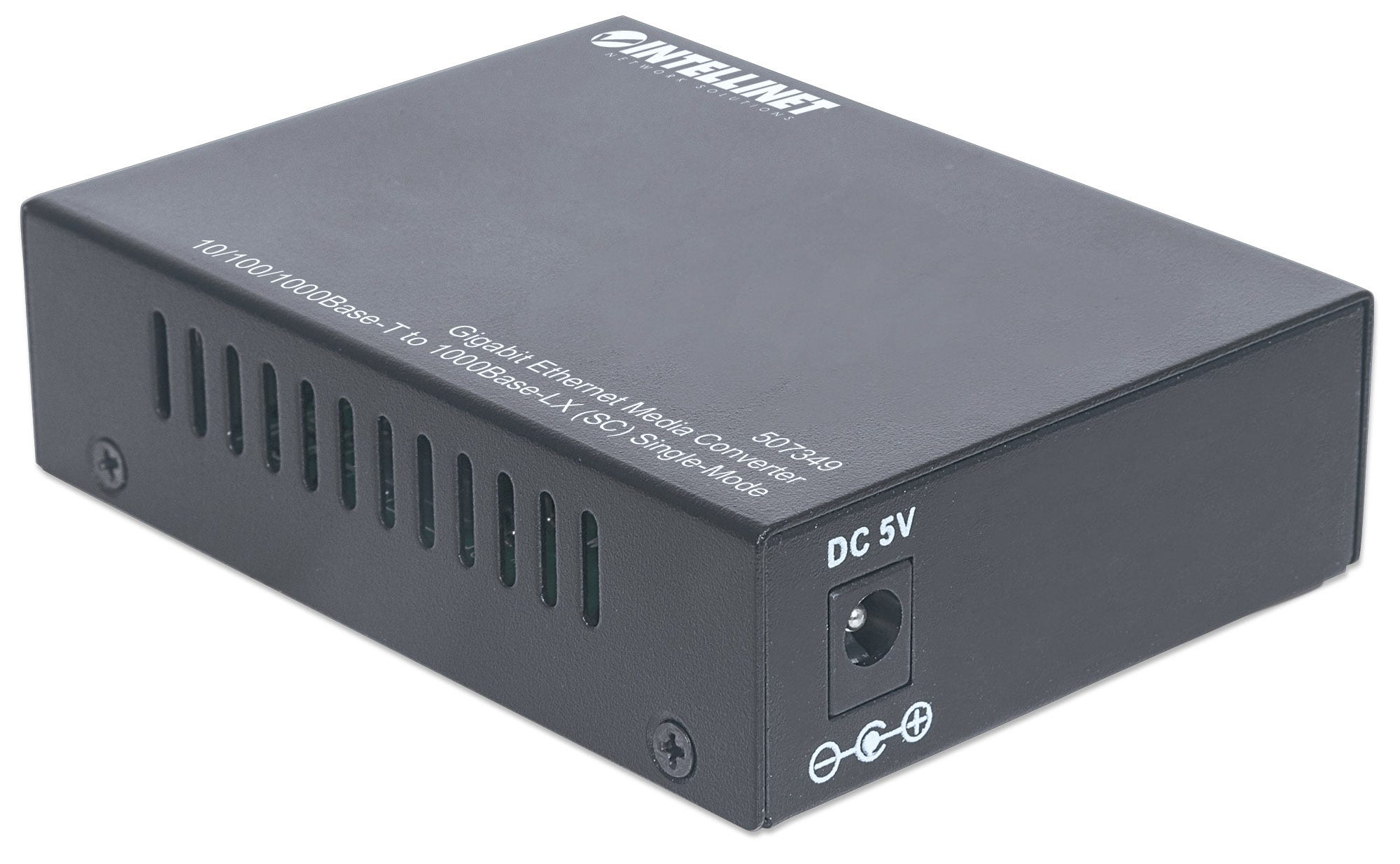 INTELLINET Gigabit Ethernet Singlemode Medienkonverter 101001000BaseT auf 1000BaseLX SC Single Mode Reichweite bis 20 km