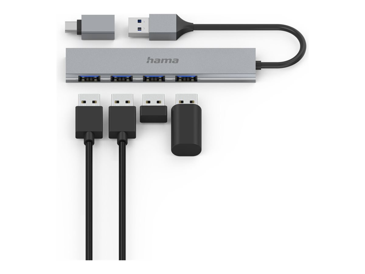 hama USB-Hub Ultra Slim 4-fach grau