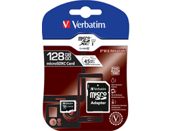 Verbatim microSDXC Speicherkarte 128 GB UHS-I Premium Class 10 + SD Adapter