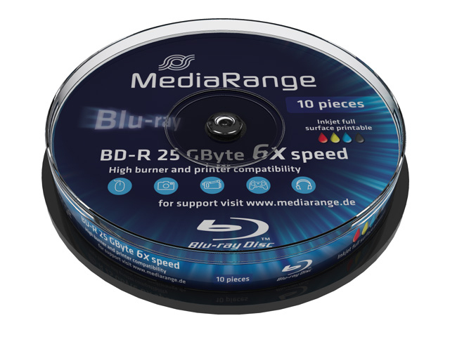 Mediarange Bluray 25GB 10pcs BD‑R Inkjet Fullsurface-Printable