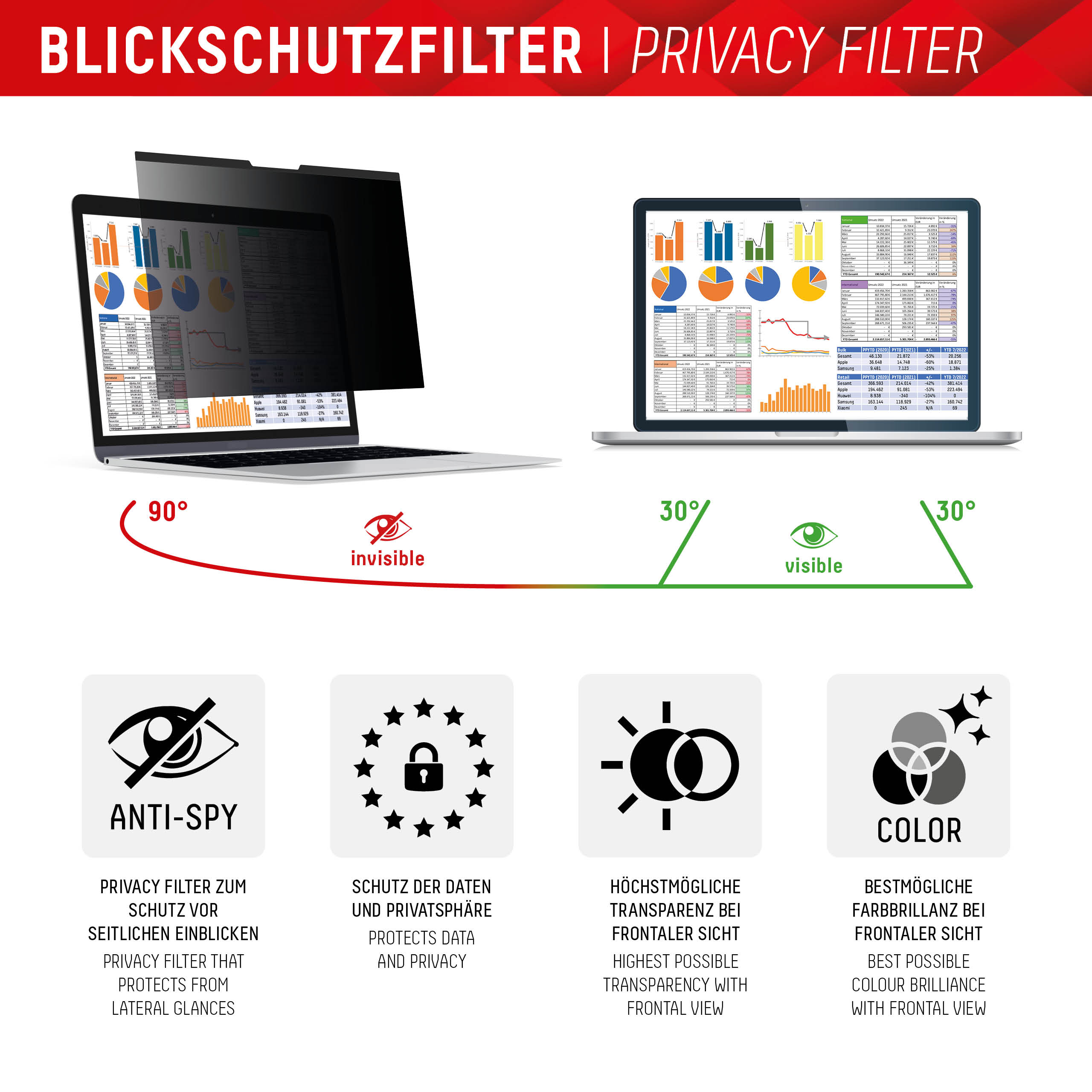 DISPLEX Privacy Safe Blickschutzfolie 13,3 Zoll