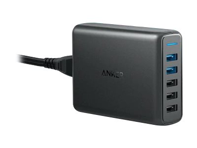 Anker Innovations Anker PowerPort 5 - Netzteil - 65 Watt - 4.8 A - IQ, QC 3.0 - 5 Ausgabeanschlussstellen (5 x 4-poliger USB Typ A)