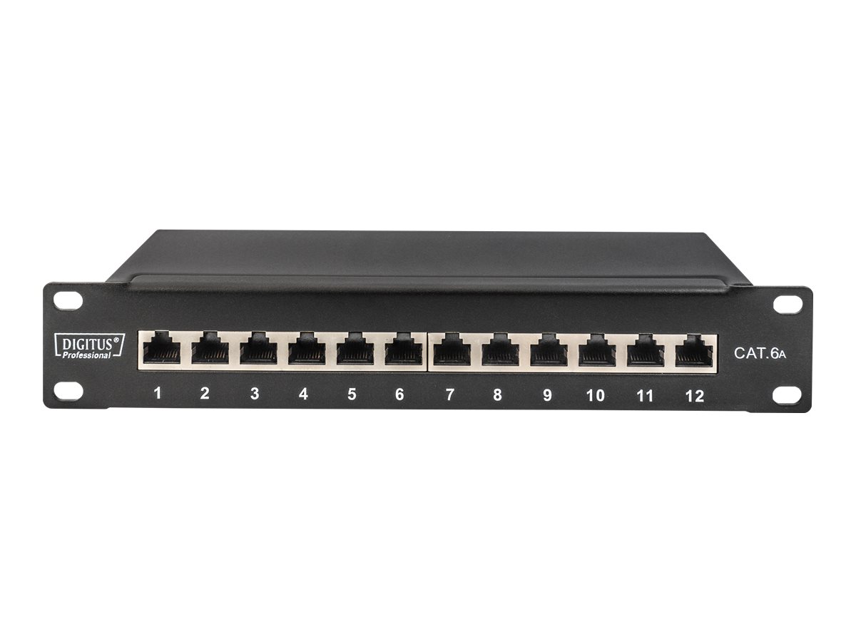 DIGITUS Cat6A Patch Panel geschirmt 12Port 1HE, 10, schwarz