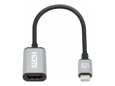 MANHATTAN 4K60Hz USB-C auf HDMI-Adapter USB 3.2 Typ C-Stecker auf HDMI-Buchse Konverter 15cm Länge Aluminium schwarz