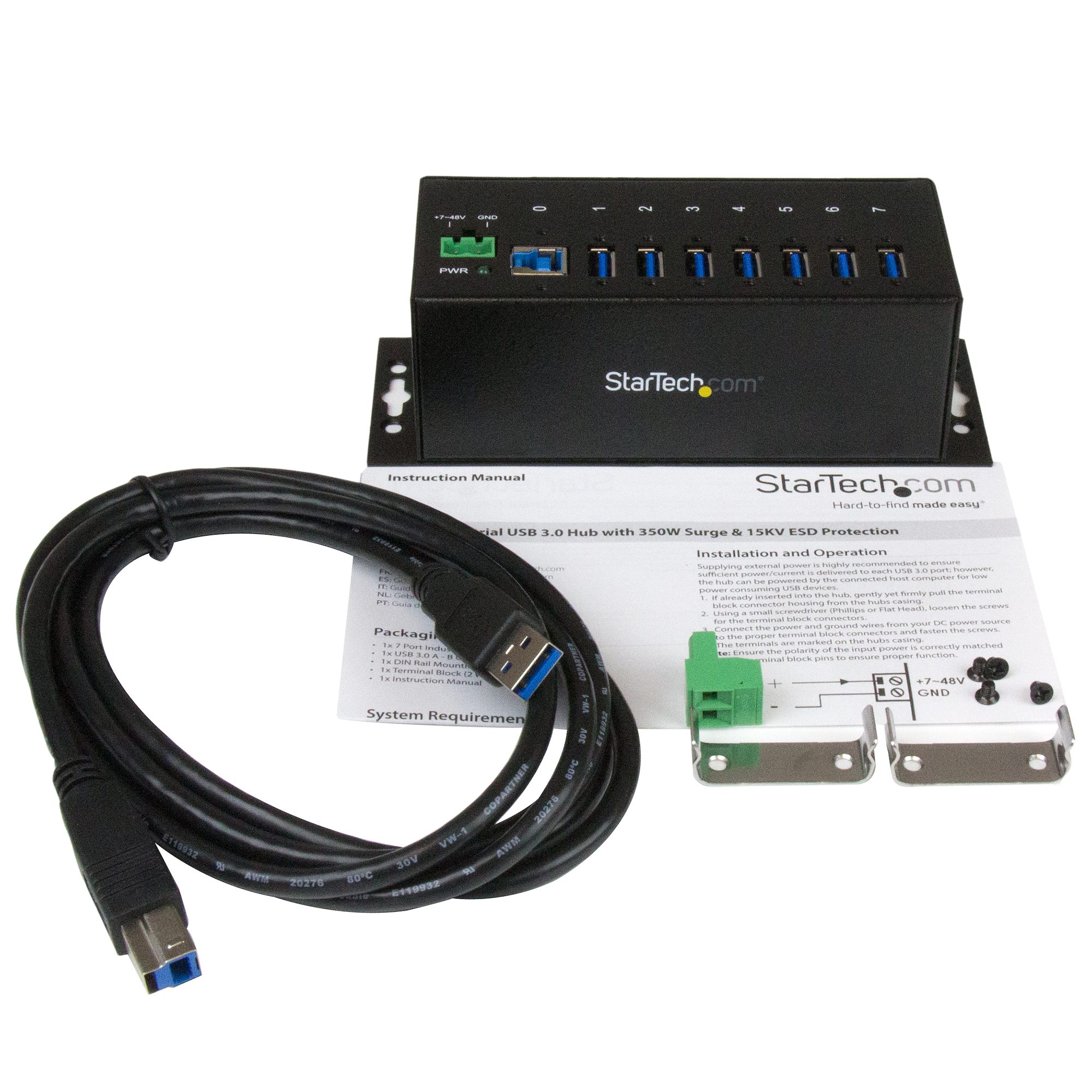 STARTECHCOM 7 Port rugged mountable industrial USB 30 hub with surge Protector