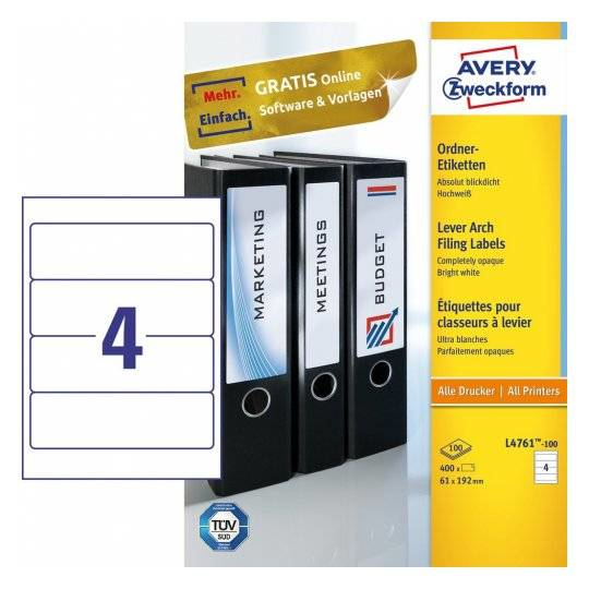 400 AVERY Zweckform Ordneretiketten L4761-100 weiss 400 AVERY Zweckform Ordneretiketten L4761-100 weiss