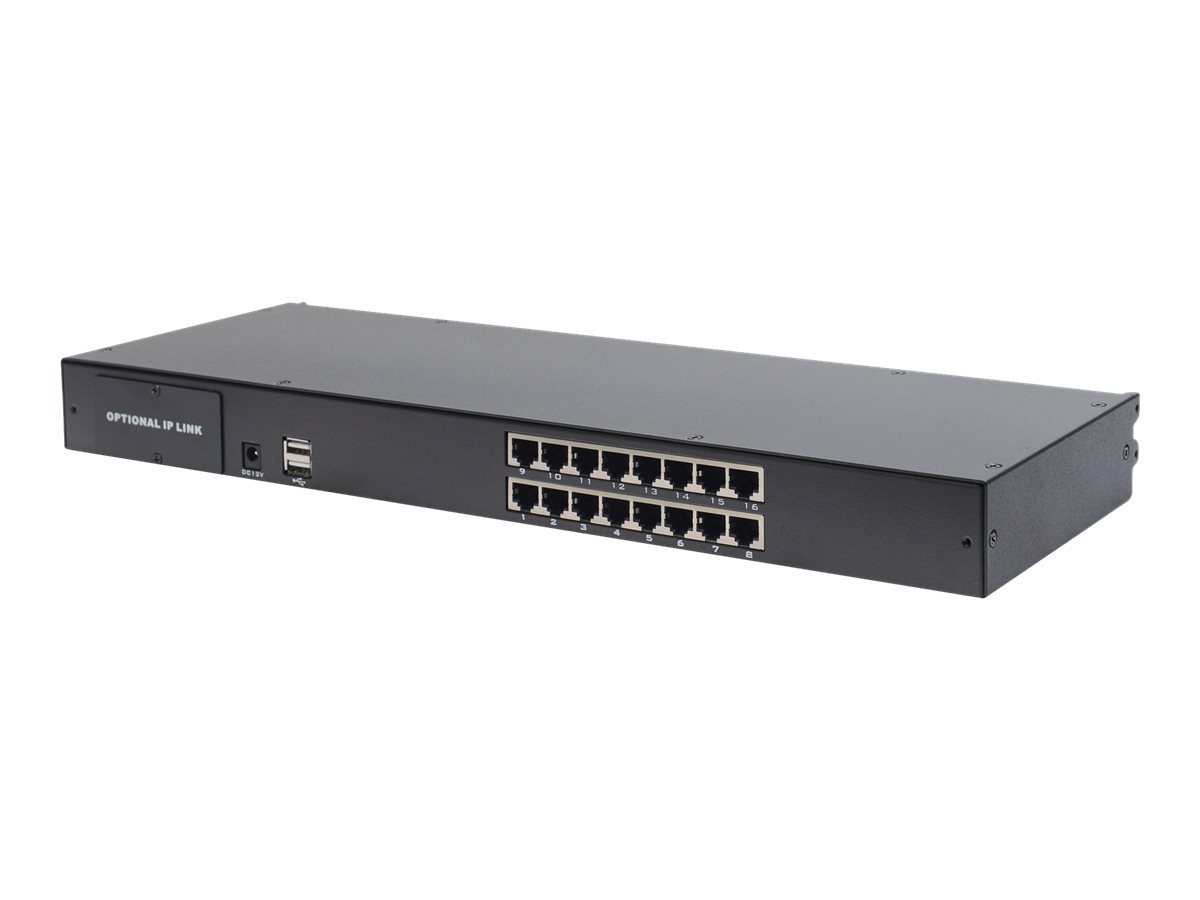 DIGITUS Modulare Konsole mit 48,3cm 19Zoll TFT 16 Port Cat5 KVM Touchpad US Tastatur RAL 9005 schwarz