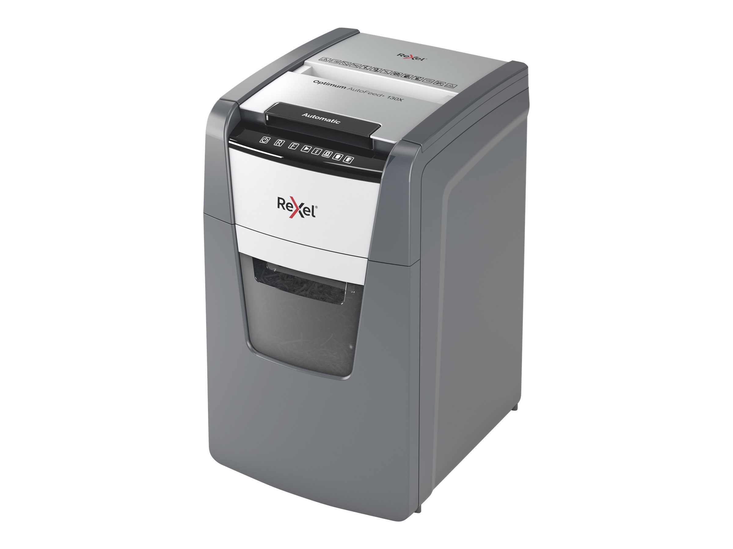 Rexel Optimum AutoFeed+ 130X Aktenvernichter mit Partikelschnitt P-4, 4 x 28 mm, bis 130 Blatt, schwarz Rexel Optimum AutoFeed+ 130X Aktenvernichter mit Partikelschnitt P-4, 4 x 28 mm, bis 130 Blatt, schwarz
