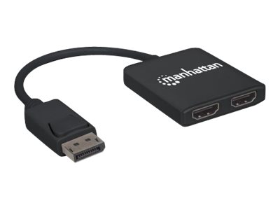 MANHATTAN DP auf 2Port HDMISplitter mit MST verteilt ein DisplayPortSignal auf zwei HDMIMonitore 4K30Hz Strom ueber USB schwarz