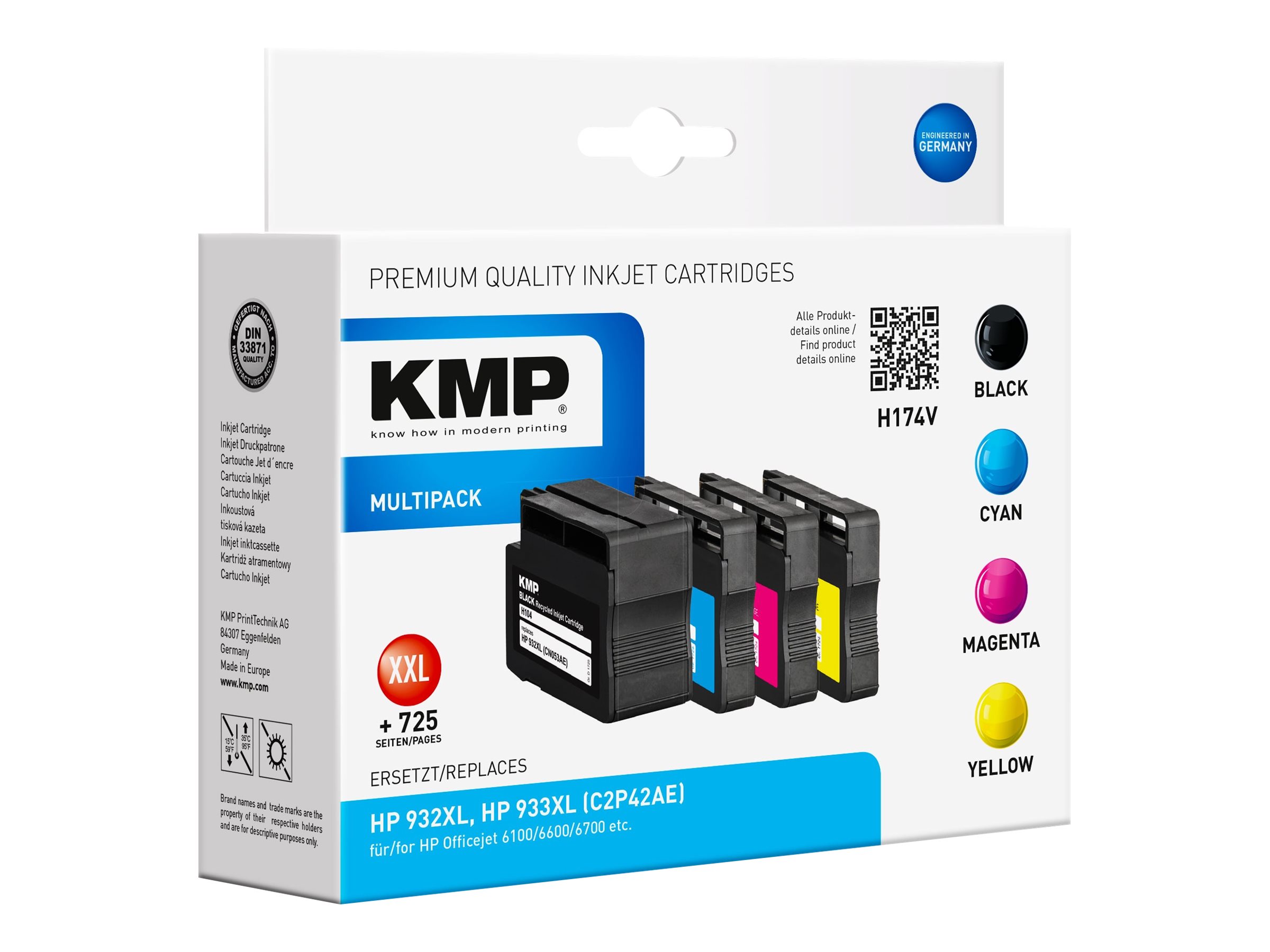 KMP H174V schwarz, cyan, magenta, gelb Druckerpatronen kompatibel zu HP 932XL/933XL (C2P42AE), 4er-Set KMP H174V schwarz, cyan, magenta, gelb Druckerpatronen kompatibel zu HP 932XL/933XL (C2P42AE), 4er-Set