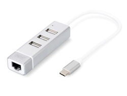 DIGITUS USB 2.0 3-Port Hub & FE LAN-Adapter Typ C Anschluss DIGITUS USB 2.0 3-Port Hub & FE LAN-Adapter Typ C Anschluss