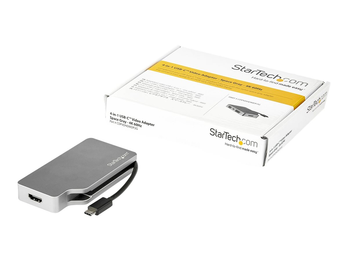 StarTech.com USB C Multiport Video Adapter with HDMI, VGA, Mini DisplayPort or DVI, USB Type C Monitor Adapter to HDMI 2.0 or mDP 1.2 (4K 60Hz), VGA or DVI (1080p), Space Gray Aluminum - 4-in-1 USB-C Converter (CDPVDHDMDP2G) - Videoschnittstellen-Converte