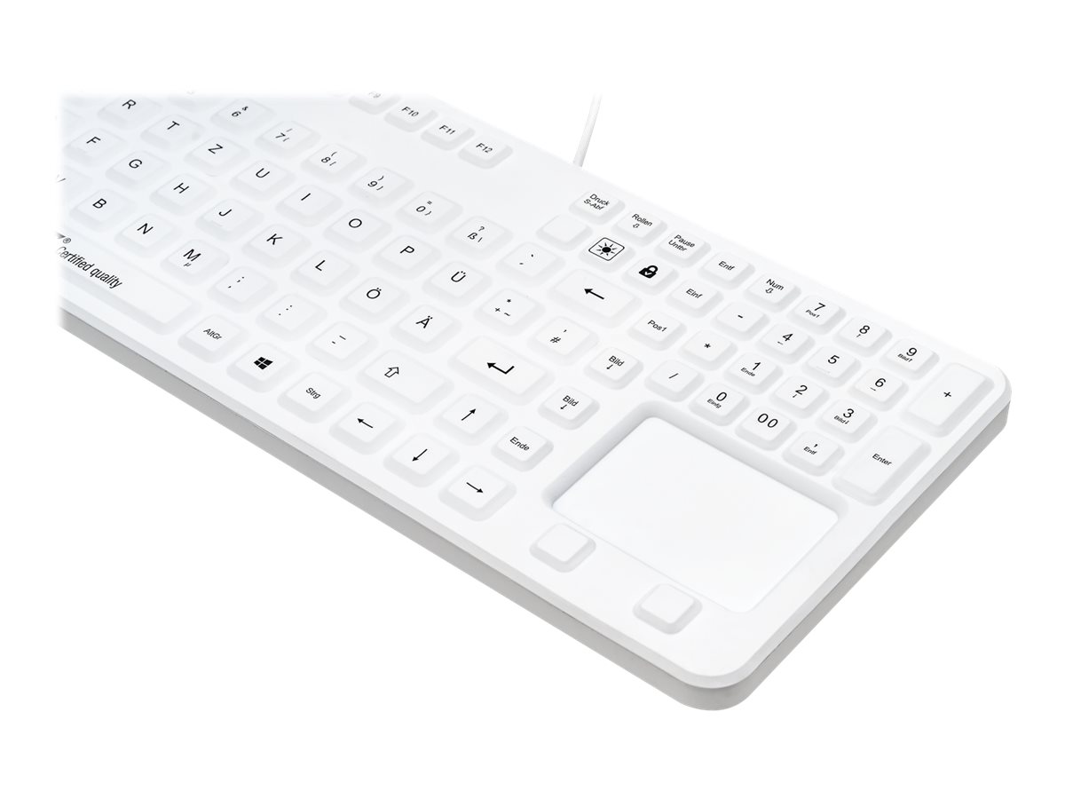 GETT GCQ CleanType Prime Touch+ Siilikon Tastatur m.touchpad m.NUM-block m.Magneten IP65 bel. Tasten USB Farbe: weiss Layout: DE