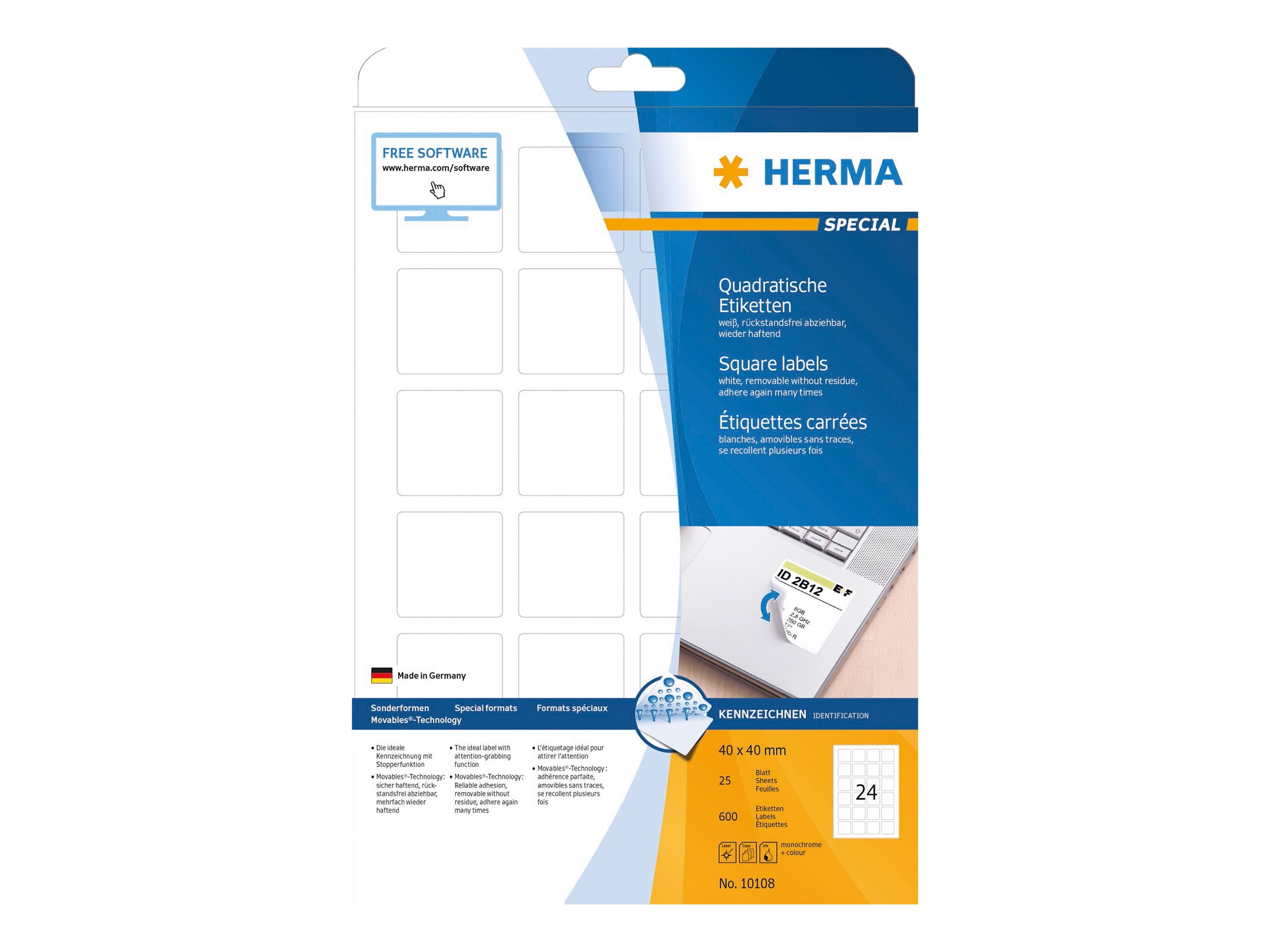 600 HERMA Etiketten 10108 weiss 40,0 x 40,0 mm 600 HERMA Etiketten 10108 weiss 40,0 x 40,0 mm