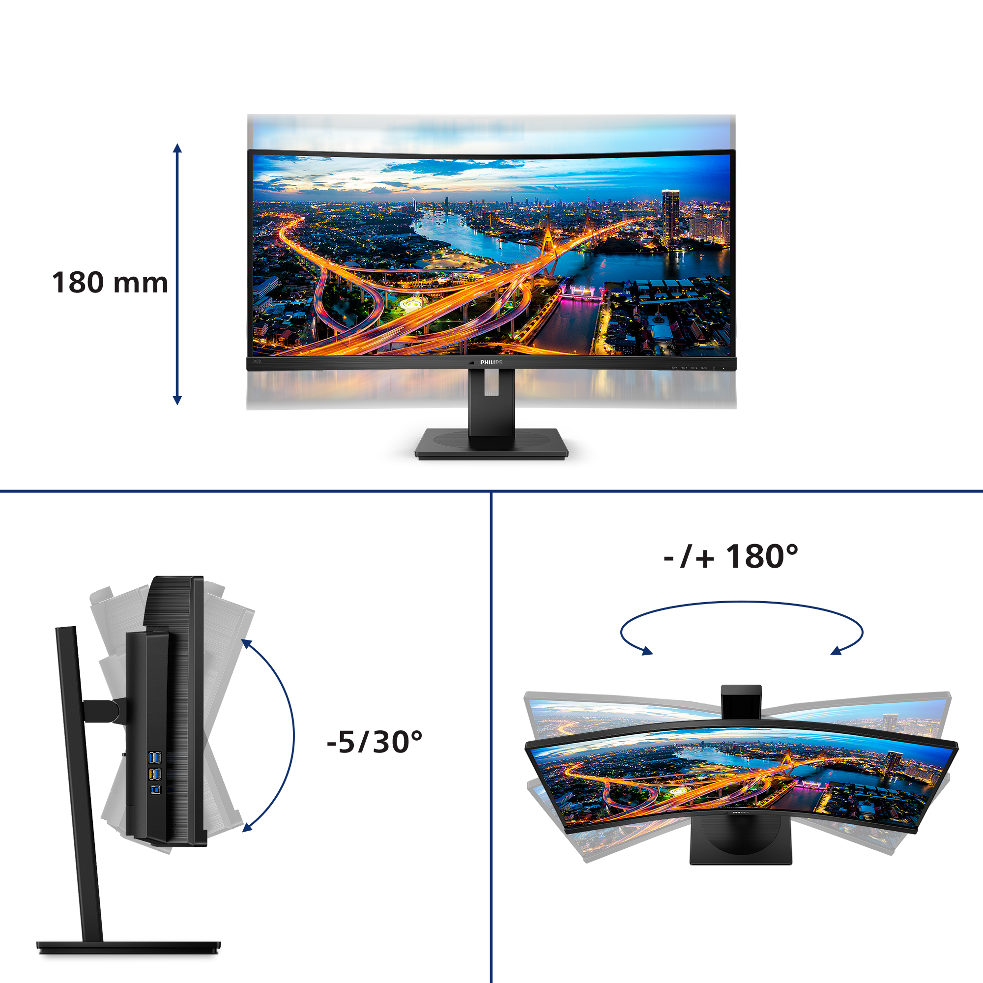 864cm34 3440x1440 Philips BLine 345B1C Curved 5ms 219 USB 2xHDMI DisplayPort VESA Speaker WQHD Black