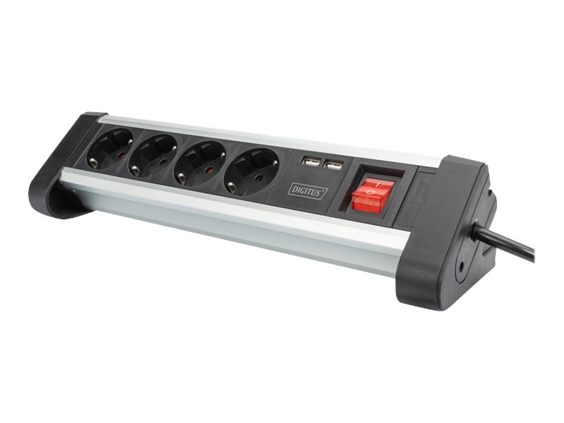 DIGITUS DA-70614 4-fach Office Steckdosenleiste mit 2xUSB Ein/Aus Schalter Alu-Gehaeuse USB 5V/2A sw/si DIGITUS DA-70614 4-fach Office Steckdosenleiste mit 2xUSB Ein/Aus Schalter Alu-Gehaeuse USB 5V/2A sw/si