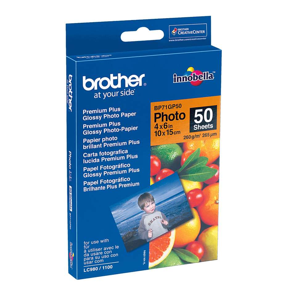 brother Fotopapier BP71GP50 DIN A6 glänzend 260 gqm 50 Blatt