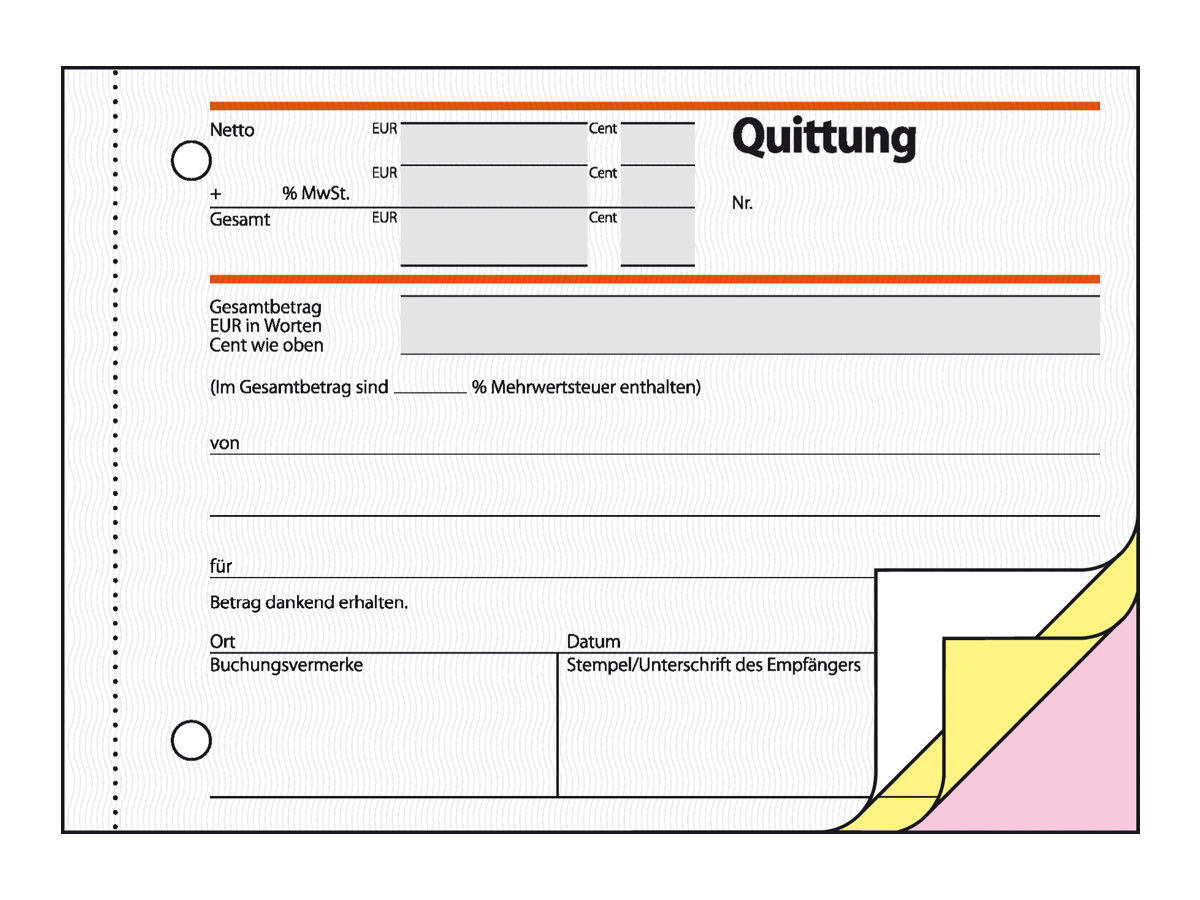SIGEL Quittung, MwSt separat ausgewiesen Formularbuch SD023, 1 St