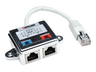 INTELLINET 2-Port RJ-45 Verteiler ermoeglicht zwei RJ45-Anschluessen die gemeinsame Nutzung eines geschirmten Netzwerkkabels INTELLINET 2-Port RJ-45 Verteiler ermoeglicht zwei RJ45-Anschluessen die gemeinsame Nutzung eines geschirmten Netzwerkkabels