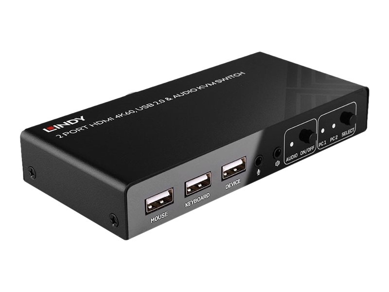 2 Port KVM Switch HDMI 4K60, USB 2.0 & Audio