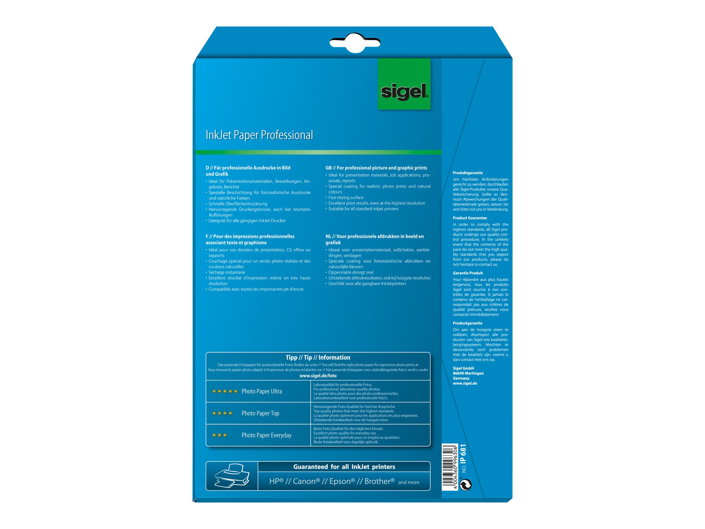 SIGEL Fotopapier IP681 DIN A4 matt 200 g/qm 25 Blatt SIGEL Fotopapier IP681 DIN A4 matt 200 g/qm 25 Blatt