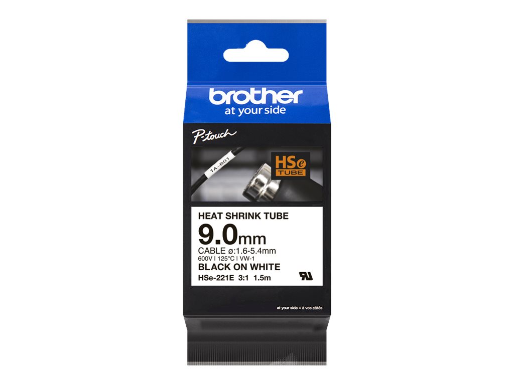 Brother HSe-221E - Schwarz auf Weiß - Roll (0,9 cm x 1,5 m)