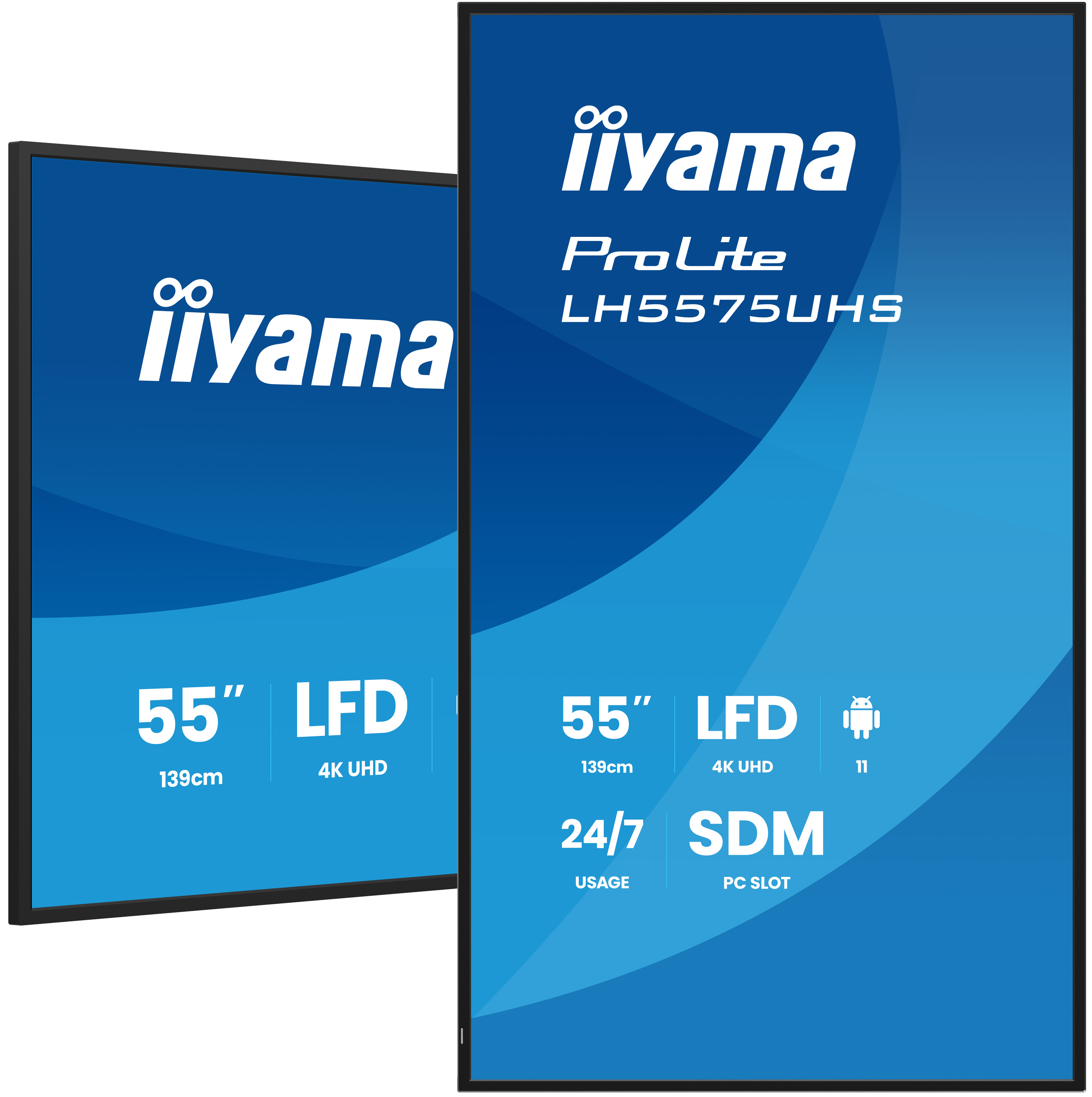 IIYAMA LH5575UHSB2AG 139,7cm 55Zoll 3840x2160 UHD IPS panel Haze 25Percent 500cdm Landscape and Portrait