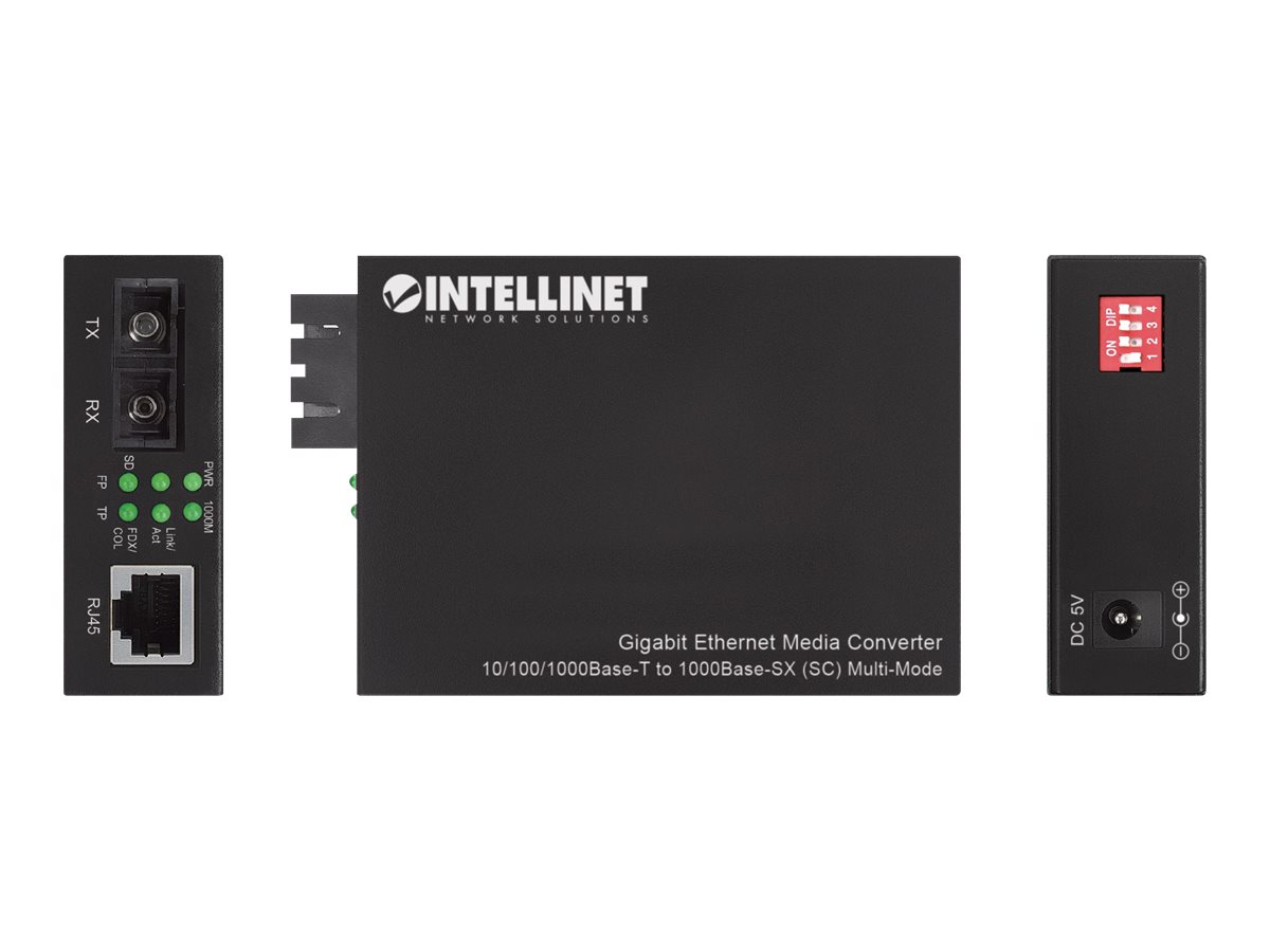 INTELLINET Gigabit Ethernet Medienkonverter 10/100/1000Base-T auf 1000Base-SX SC Multimode 550 m Autonegotiation