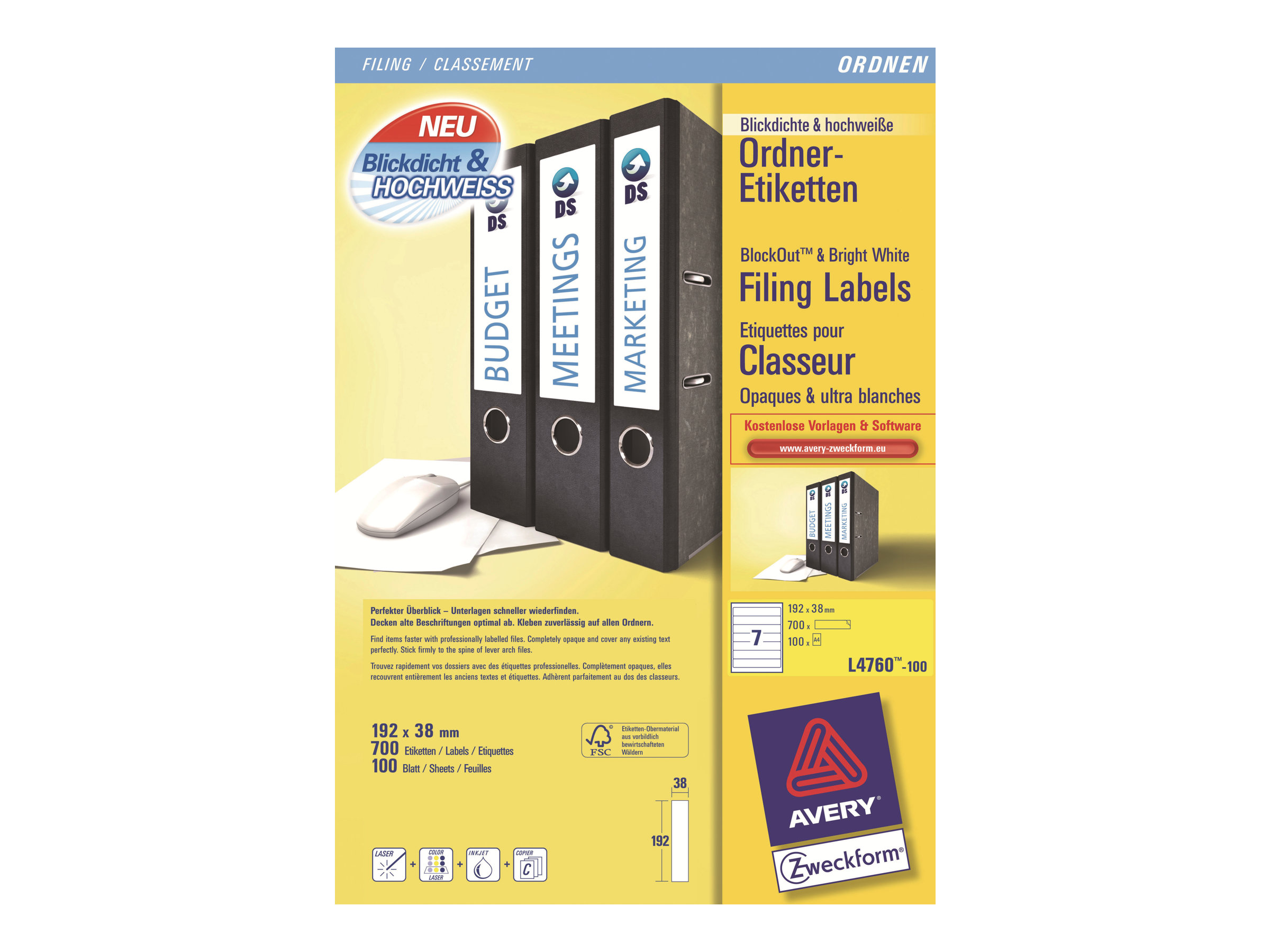 AVERY Zweckform Ordneretiketten L4760100 weiß, 100 Blatt