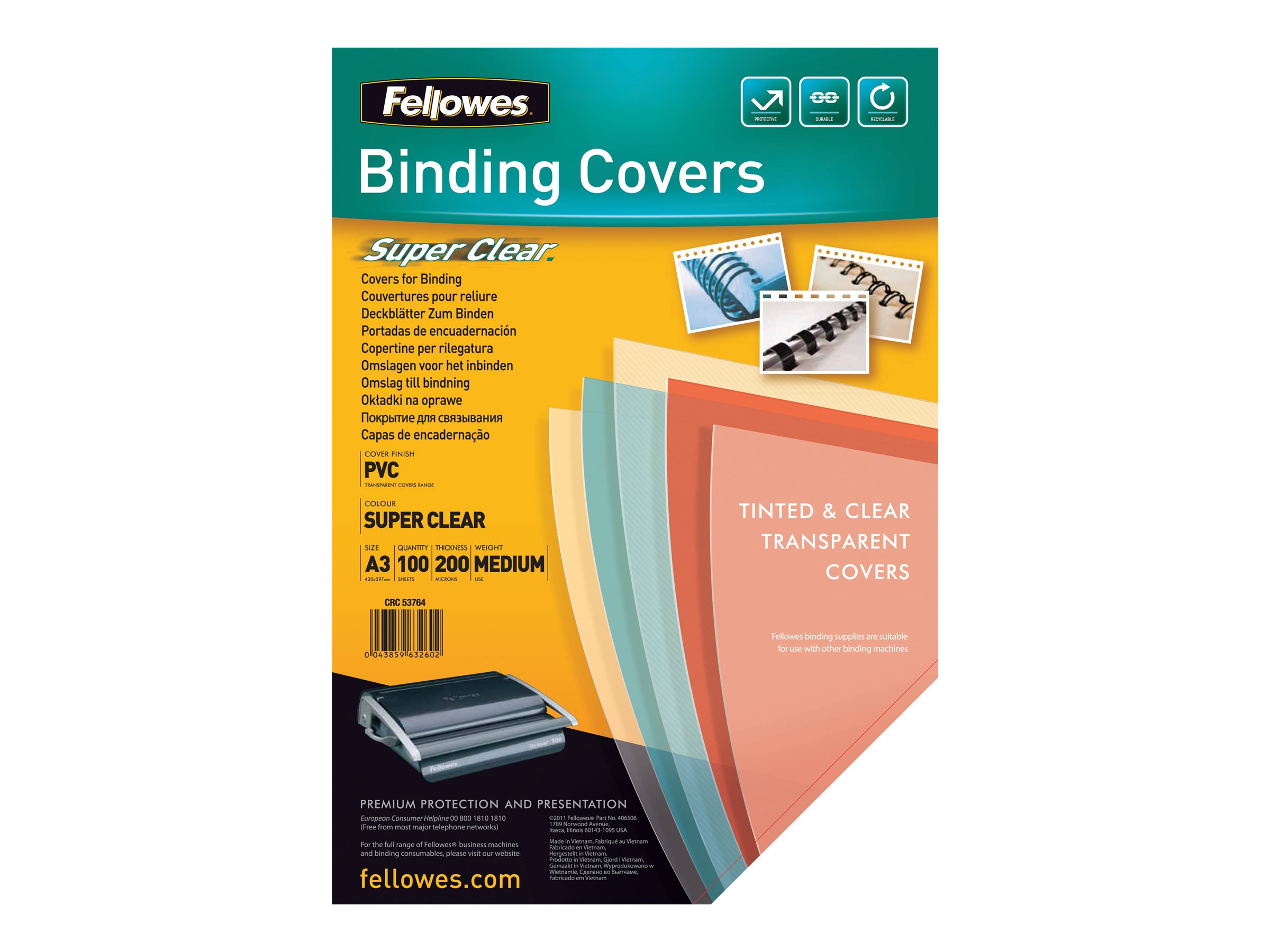 Fellowes Deckfolien fuer Bindemappen transparent, DIN A3 0,2 mm, 100 St