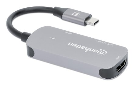 MANHATTAN USBC 3in1 Konverter mit Power Delivery USB 32 TypCStecker auf HDMI 4K30Hz USBA 5Gbits und USBC PD 100W Alu Grau