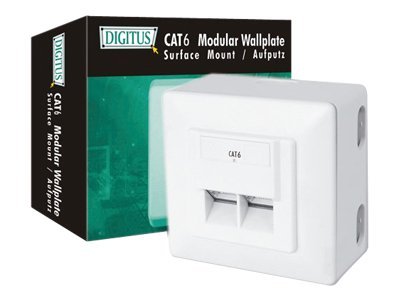 DIGITUS Aufputz Datenanschlussdose 2xRJ45 40 Grad Buchsenwinkel weiss Cat6 voll geschirmt RAL 9010