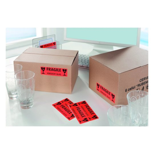 10 AVERY Zweckform Warnetiketten 3050 rot Â»Fragile Vorsicht GlasÂ« 119,0 x 38,0 mm