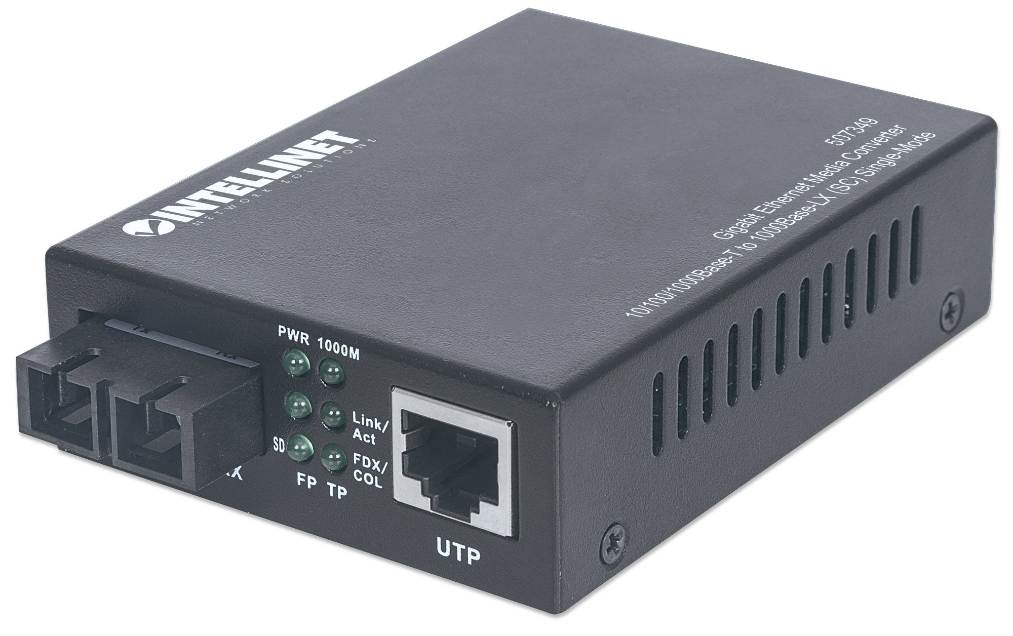 INTELLINET Gigabit Ethernet Singlemode Medienkonverter 101001000BaseT auf 1000BaseLX SC Single Mode Reichweite bis 20 km