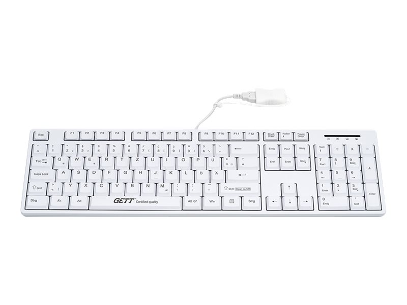 GETT GCQ CleanType Easy Basic Tastatur mit Kunststoffgehaeuse IP 68 NUM-Block 105 Tasten USB Farbe: weiss Layout: DE GETT GCQ CleanType Easy Basic Tastatur mit Kunststoffgehaeuse IP 68 NUM-Block 105 Tasten USB Farbe: weiss Layout: DE