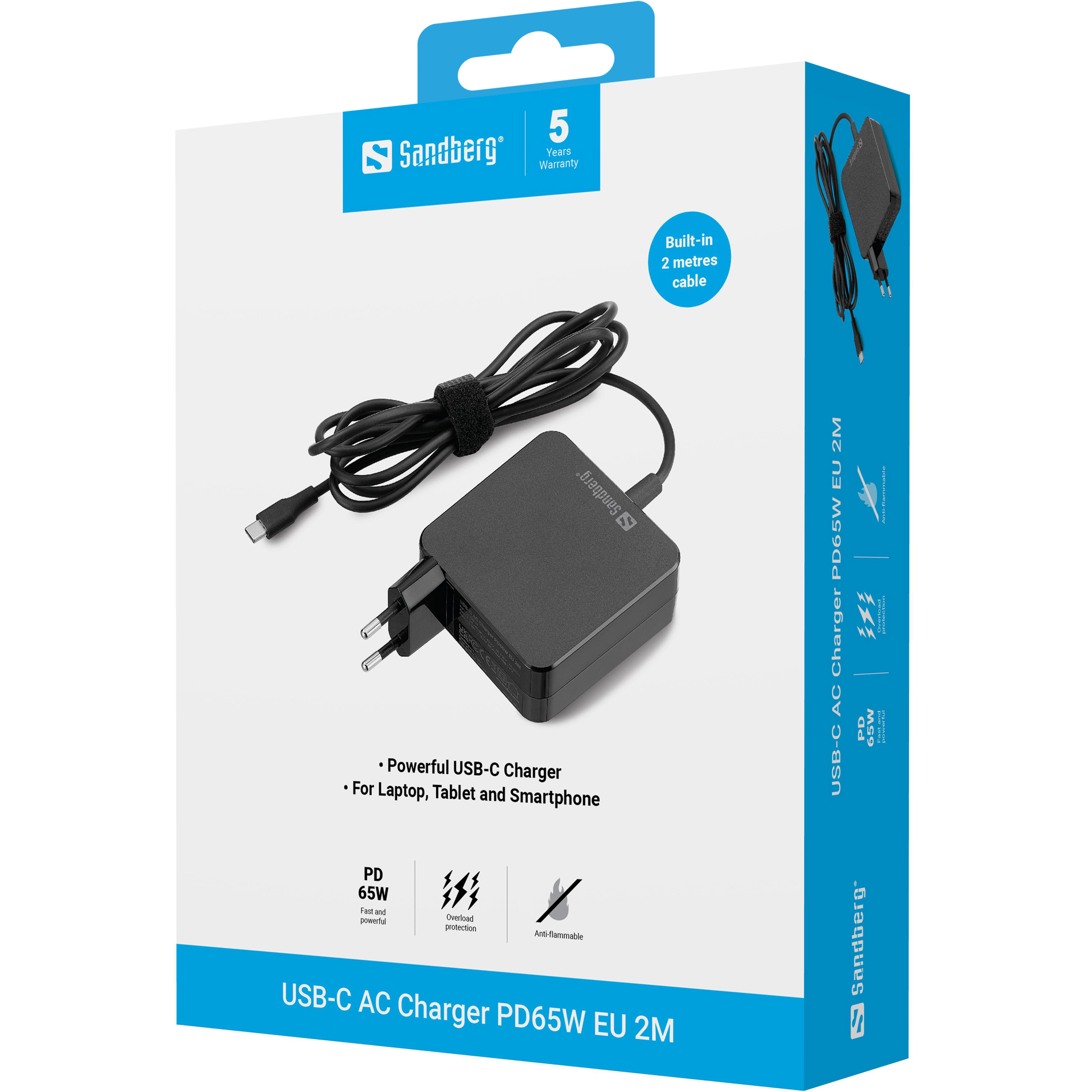 SANDBERG USBC AC Charger PD65W EU 2M
