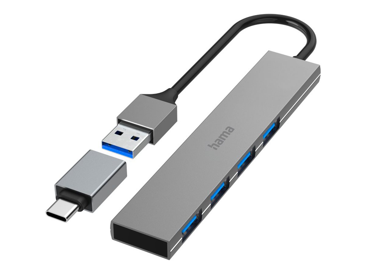 hama USB-Hub Ultra Slim 4-fach grau
