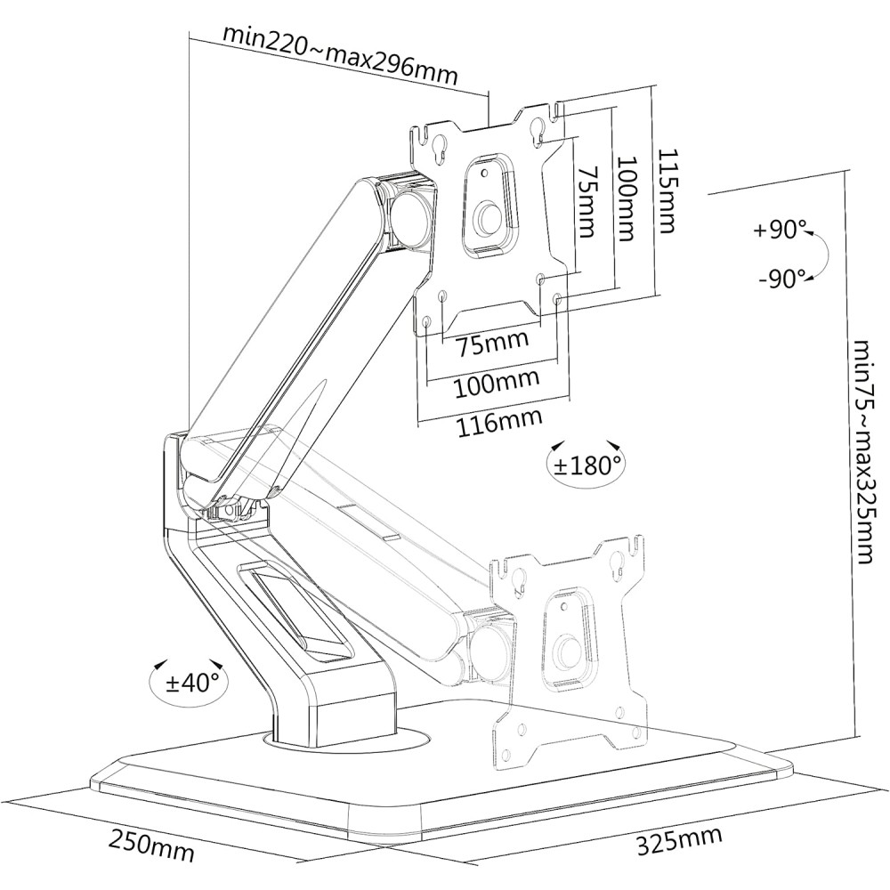 TECHLY Schreibtischhalterung für 1 Touchscreen 1732Zoll 4381cm schwarz