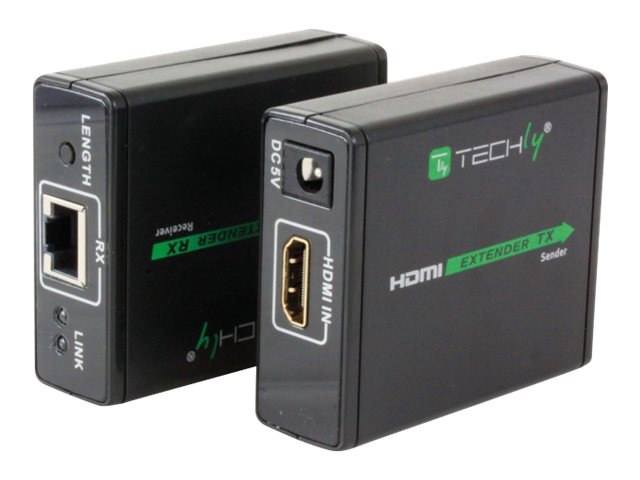 TECHLY HDMI Extender zur einfachen Uebertragung des HDMI Signals bis 60 Meter via Cat RJ45 Kabel Plug and Play Full HD