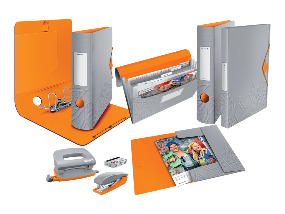 LEITZ Locher und Heftgeraete Set Urban Chic grau/orange LEITZ Locher und Heftgeraete Set Urban Chic grau/orange